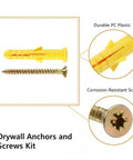 Drywall Anchors And Screws Kit For Hollow Walls, Prepaired Plastic Wall Anchor Set In Yellow, durable PC plastic and screw detail
