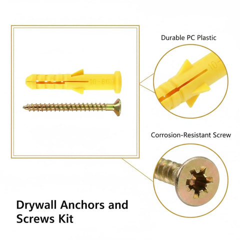 Drywall Anchors And Screws Kit For Hollow Walls, Prepaired Plastic Wall Anchor Set In Yellow, durable PC plastic and screw detail