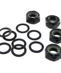 Two Sets Black Imperial Hex M8 Skateboard Side Nut Washers With Non Slip Rubber Ring Built Tough For Skateboard And Longboard Axle Hardware And Precise Spacing