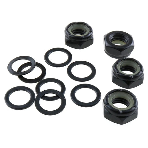 Two Sets Black Imperial Hex M8 Skateboard Side Nut Washers With Non Slip Rubber Ring Built Tough For Skateboard And Longboard Axle Hardware And Precise Spacing