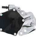 Brake vacuum pump with black plastic cover and silver mounting bracket, front view