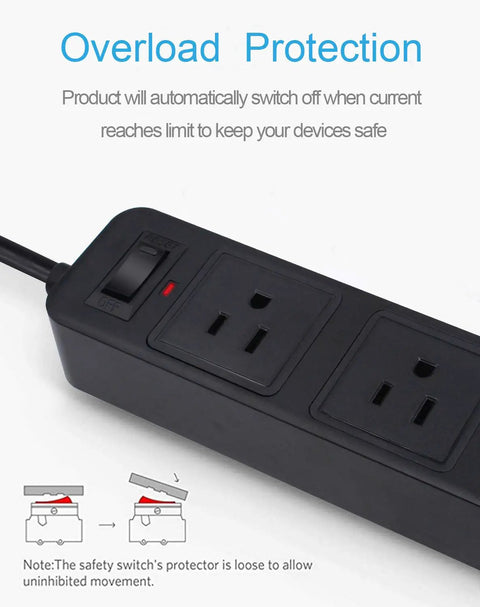 Two Prong Surge Protector Power Strip With Three AC Outlets And Four USB Ports Six Point Six Foot Non Grounded Extension