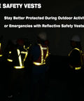 10 Pack Hi Vis Safety Vests With Reflective Strips Adjustable Neon Yellow Vests for traffic control at night, shown glowing.
