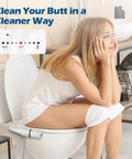 Person using Non Electric Bidet Attachment For Toilet With Dual Nozzles, Posterior And Feminine Wash, Adjustable Water Pressure.