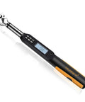 Three Eighth Inch Digital Torque Wrench With Buzzer And LED, Pro Grade Adjustable Torque Tool For Bikes And Cars, Calibrated Range 2.2 To 44.3 Foot Pounds, 3 To 60 Nm, High Precision Handy Storage Case Included, shown with LCD display and buttons.