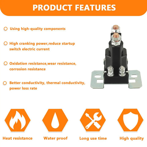 Beefy 80 Amp Battery Isolator And 12V Continuous Duty Solenoid Relay with copper contacts, heat resistance, and product features.