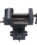 Heavy Duty 4 Inch Slide Drill Press Vise Crafted From Durable Cast Steel With Smooth Handwheels overhead view showing sturdy construction.