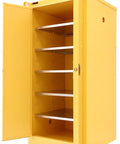 Rock Solid 120 Gallon Flammable Liquid Safety Workhorse Cabinet With Self Closing Doors 18 Gauge Steel Body interior with five adjustable shelves.