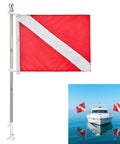 4 Ft Pro Grade Stainless Dive Flag Pole Kit with 1 Inch Tangle Free Pole shown mounted on boat with dive flag visible