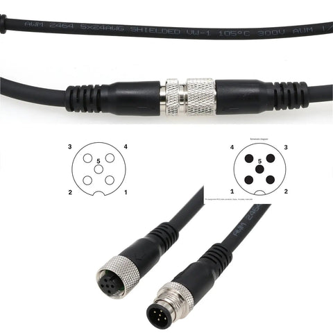 M12 A Coded 5 Pin Male To Female Actuator Sensor Signal Cable For Industrial Controls And Automation DeviceNet CANopen IO Link