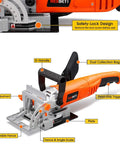 Pro Grade Wood Biscuit Joiner Kit For DIY Pros With 100 Included Biscuits 4 Inch Carbide Tipped Blade Three Adjustable Fence Positions shown