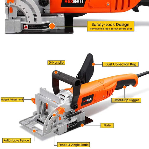 Pro Grade Wood Biscuit Joiner Kit For DIY Pros With 100 Included Biscuits 4 Inch Carbide Tipped Blade Three Adjustable Fence Positions shown