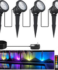 Outdoor RGB Color Changing Spotlight Kit With Remote, 120V Plug In LED Landscape Lights, IP66 Waterproof, 4 Pack, 800lm each.