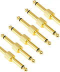 Gold Plated 1/4 Inch Guitar Pedal Connectors 6 Pack, Male To Male Straight Plugs, copper build for lossless signal, space saving
