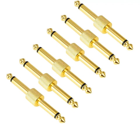 Gold Plated 1/4 Inch Guitar Pedal Connectors 6 Pack, Male To Male Straight Plugs, copper build for lossless signal, space saving