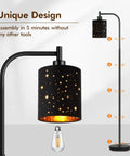 Industrial Floor Lamp With Adjustable Three Light Tree Stand for living room, showcasing unique assembly and black shade detail.