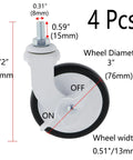 3 Inch Swivel Casters With M8x15mm Threaded Stem, Quiet PP Wheels, 4 Pack For Carts, Trolleys, Equipment And Furniture