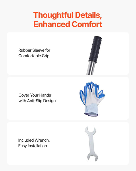 Rubber sleeve, anti-slip gloves, and wrench accessories for Roller Lawn Leveling Rake With 83.9 Inch Adjustable Handle, 36 Inch By 10 Inch Stainless Steel Yard Leveler For Fast, Easy Soil Smoothing On Lawns, Golf Courses And Courts, Heavy Duty Tool That Makes Yard Care A Breeze.