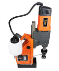 Badass Magnetic Drill Press With 1.8 Inch Boring Cap And 1700 Watt Variable Speed Motor close-up view of motor and coolant reservoir