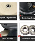 Heavy Duty Eight Inch Nylon Swivel Casters Built Beefy With Carbon Steel Bearings And A Riveted Base For Crush Proof Performance Ultra Low Profile Floor Safe Rolling Wheels For Rigorous Work showing nylon wheel, dust ring, and bearing details.