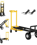 4 In 1 Convertible Hand Truck With 1000 Lb Capacity Dolly Cart And Wheels, Built Tough Heavy Duty Steel Frame For Moving Furniture And Boxes, Easy Load Transfer, Portable Mobility, And Versatile All Purpose Use shown in multiple configurations with ropes