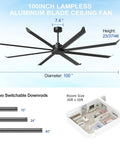 Massive 100 Inch Industrial Ceiling Fan Moves Serious Air Pmsm Motor With 8 Double Layer Aluminum Blades 21000 Cfm High Airflow Hvls Commercial Fan Remote And Wall Control For Warehouse Barn Gym, ceiling fan dimensions and layout.