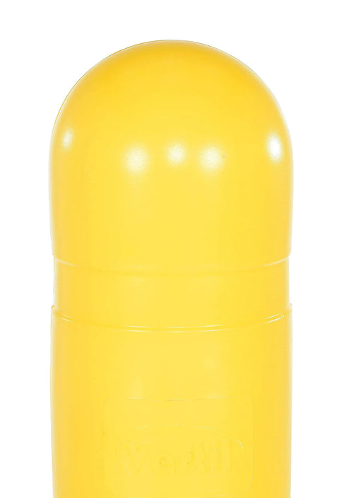 Hecka Sturdy Low Density Polyethylene Bollard Post Cover Slides On With Zero Sweat shields concrete posts, bright yellow color, 52 by 5 inches.