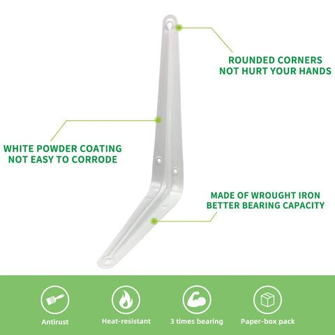 Heavy Duty 8 Inch White Metal Shelf Brackets 20 Pack L Shaped Adjustable Floating Shelf Brackets 8x6 Inch Industrial Pipe Decor For Wall With Screws Included showing rounded corners and white powder coating.
