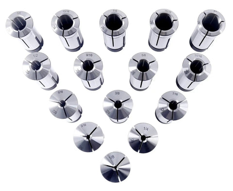 15 Piece 5C Precision Round Collets Set One Eighth To One Inch By Sixteenths Hardened and Ground for Milling Lathe Machining, Shop Ready Pro Grade Ultra Durable with Tight TIR Tolerance 0.0005 Inches, Chuck Protection and High Rigidity. 5C round collets in sizes 1/8 to 1 inch