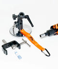 60 Inch Fire Rated Umbrella With Magnetic Base Kit HD Clamp For Rooftop Work NFPA 701 Fabric and accessories displayed.