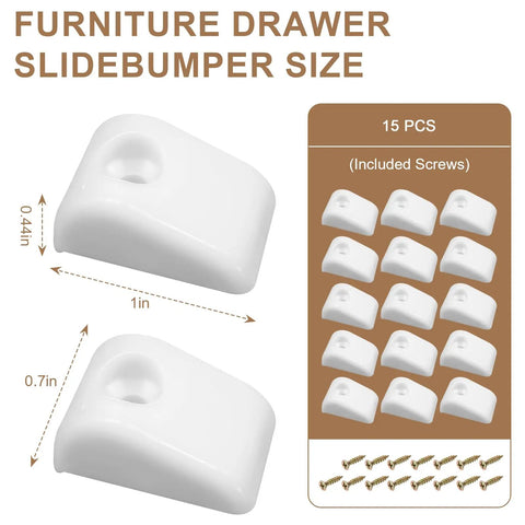 Solid As A Rock Nylon Drawer Bumper Pads With Slick Glide Slide Spacers For Roll Out Shelves Zero Dings On Cabinet Doors Easy Install Includes Mounting Screws 15 pack with sizes and screws