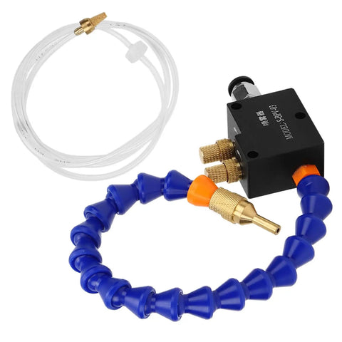 Shop Tough Dual Action Mist Coolant Lubrication System For CNC Milling Machines And Lathe Grinders With Adjustable Spray Cooling, includes flexible hose and control valve.