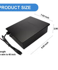 Rock Solid Steel Battery Enclosure For Automatic Gates Housing Two 12 Volt 7 Ah Lead Acid Packs With No Sweat Parallel Wiring For Hassle Free Dual Voltage Operation And Splash Proof Cover with dimensions shown.