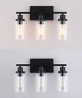 Matte Black 3 Light Vanity Wall Sconces With Clear Glass Shades, E26 Base Bathroom Lights For Bath, Living Room, Hallway, Or Kitchen, UL Listed