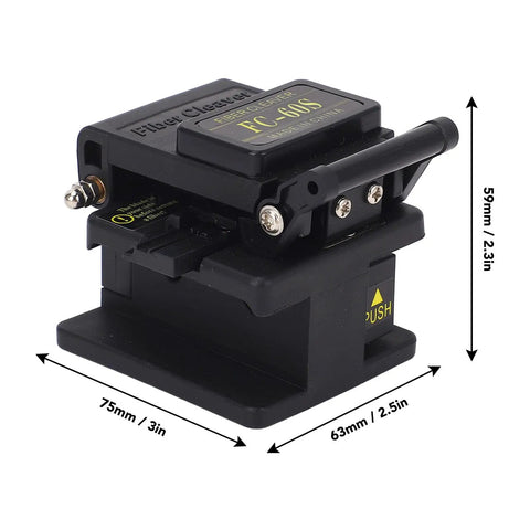 Fiber Optic Cleaver With Auto Return 0.5 Degree Cleave Angle 16 Precision Cutting Points 3 In 1 Splicing Tool, compact black design