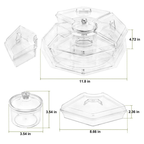 Bar Ready Ice Serving Lazy Susan With Four Removable Dishes And Smooth Rotating Tray For Condiments, Fruit, Salad And Party Garnish