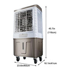 Heavy Duty Evaporative Swamp Cooler With Three Speed Settings For Outdoor Patio Garage And Commercial Spaces, 45.7in tall and on wheels.