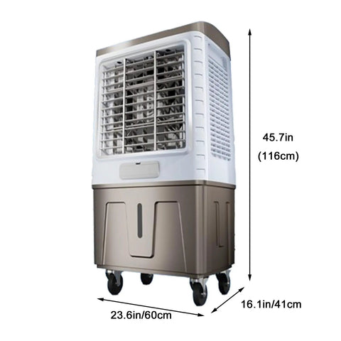 Heavy Duty Evaporative Swamp Cooler With Three Speed Settings For Outdoor Patio Garage And Commercial Spaces, 45.7in tall and on wheels.