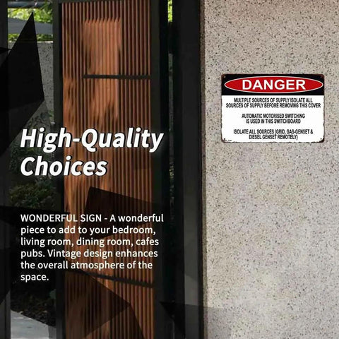 12 By 8 Inch Aluminum Danger Sign For Multiple Power Supply Warning Rugged Built Tough Metal Plaque With Bold Color Graphics For Indoor Outdoor Use Ideal Electrical Safety Message On Industrial Installations mounted on wall