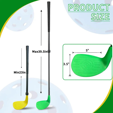 Two Pack Adjustable Golf Club Set 23 To 39.5 Inch Length For Backyard Golf Fun Chipper With Oversized Club Head in green and yellow
