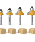Four Piece Roundover Router Bit Set With One Quarter Inch Shank Durable Carbide Inserts For Woodworking Edge Rounding Bits In One Eighth Three Sixteenths One Quarter And Five Sixteenths Radius