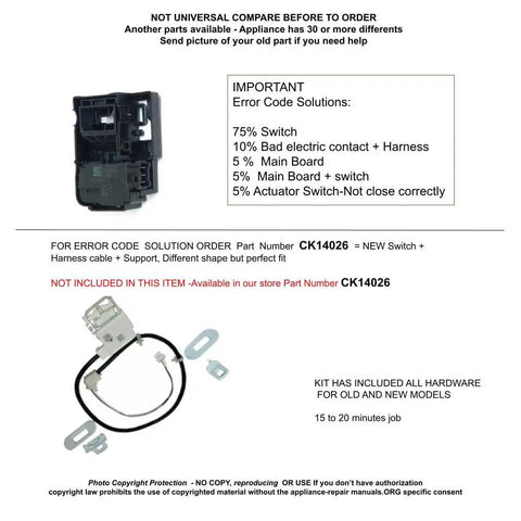 Washer Lid Switch Lock Direct Fit For GE And Hotpoint Washers shown with connectors WH01X24114 WH01X26114 WH01X27954 WH08X31577
