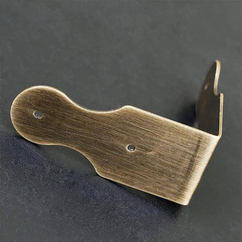 Solid brass corner guard in antique bronze finish for furniture protection, part of 8 piece kit for tables and jewelry boxes.