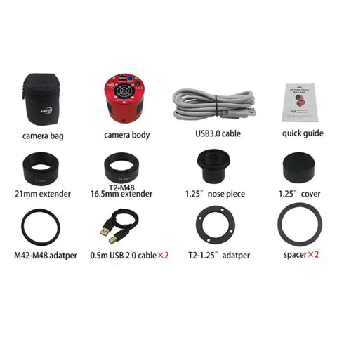 Accessories of Cooled Color Astronomy Camera For Dope Deep Sky Imaging With 20.18 MP CMOS Sensor And USB 3.0, including cables and adapters.