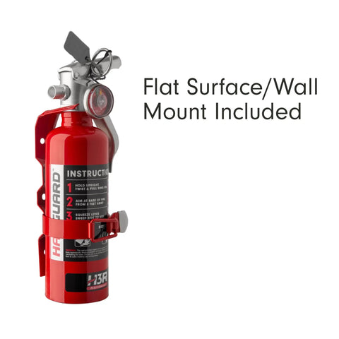 Heavy Duty Compact Fire Extinguisher For Cars Trucks Race Rigs Clean Halotron Formula showing included wall mount.