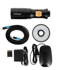 1080p HDMI All In One Digital Microscope With Zoom Optics On Double Arm Boom Stand 0.7x To 11.2x Magnification DM756H2D-DAB, cables and LED ring light