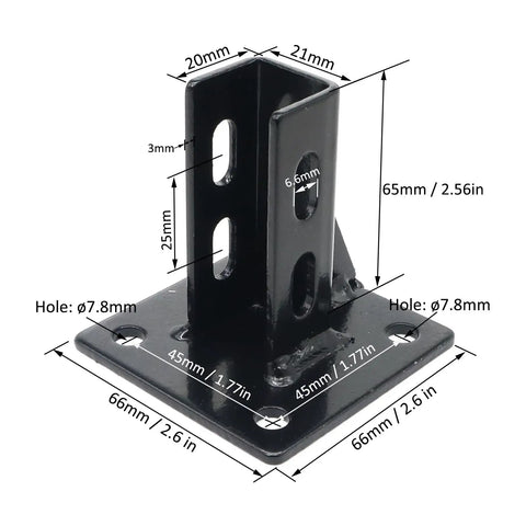4 Pack 2020 Aluminum T Slot Floor Mount Base Bracket Corner Connector heavy duty carbon steel anchor kit with M6 bolts detail image.