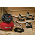Dead Simple Six Gallon Pancake Air Compressor Bundled With Three Pro Nail Guns Including Finish Nailer Brad Nailer And Pin Nailer Plus Rugged Hose for woodworking