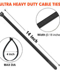 Heavy Duty Black Cable Ties 14 Inch 0.18 Inch Wide 1200 Pack Self Locking Nylon 66 Zip Ties With 50lb Tensile Strength For Indoor Outdoor Use