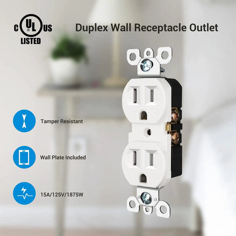Must Have 10 Pack Duplex Receptacle Outlet With Tamper Resistant Protection 15 Amp 125 Volt White UL Listed Wall Plates
